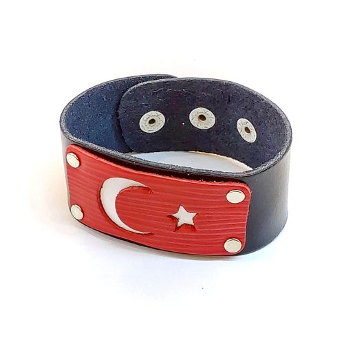Türk Bayrağı Deri Bileklik #35-186